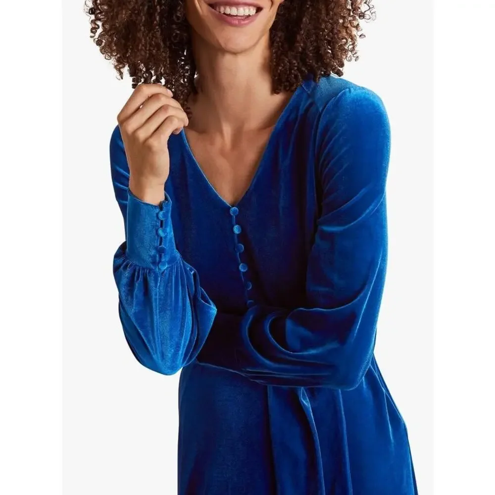 Boden Rita Velvet Maxi Dress Blue Depths A-Line Size 6R Elegant Stretch